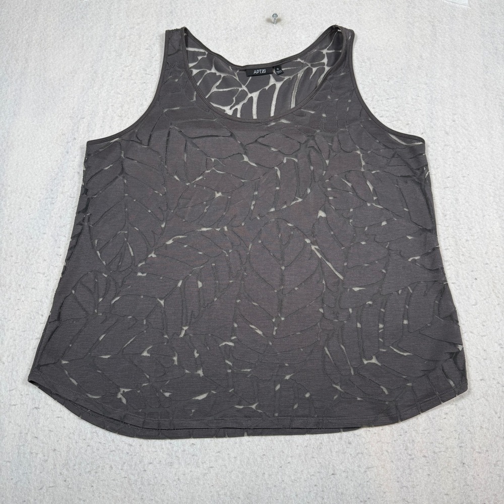 Apt 9 Womens XL Gray Burnout Leaf Pattern Scoop Neck Sleeveless Tank Top